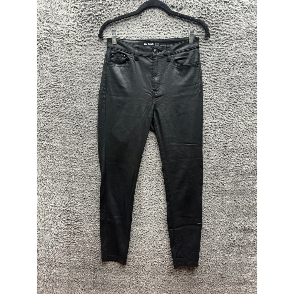 The Kooples Franky Leather-Effect Skinny Waxed Denim Jeans Black Womens Size 26